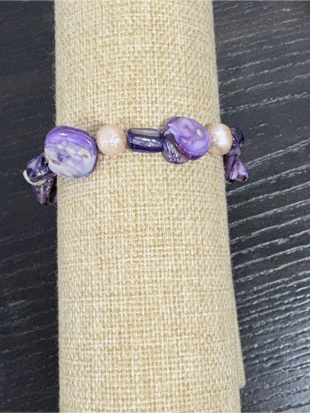Handcrafted mother of pearl with purple shell beads beaded bracelet